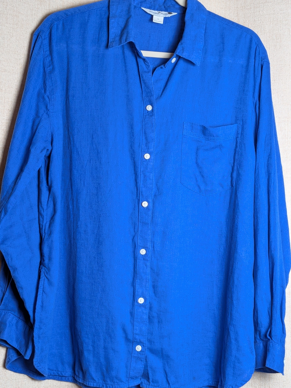 Old Navy The Boyfriend Shirt Blue Linen Blend Button Down Medium